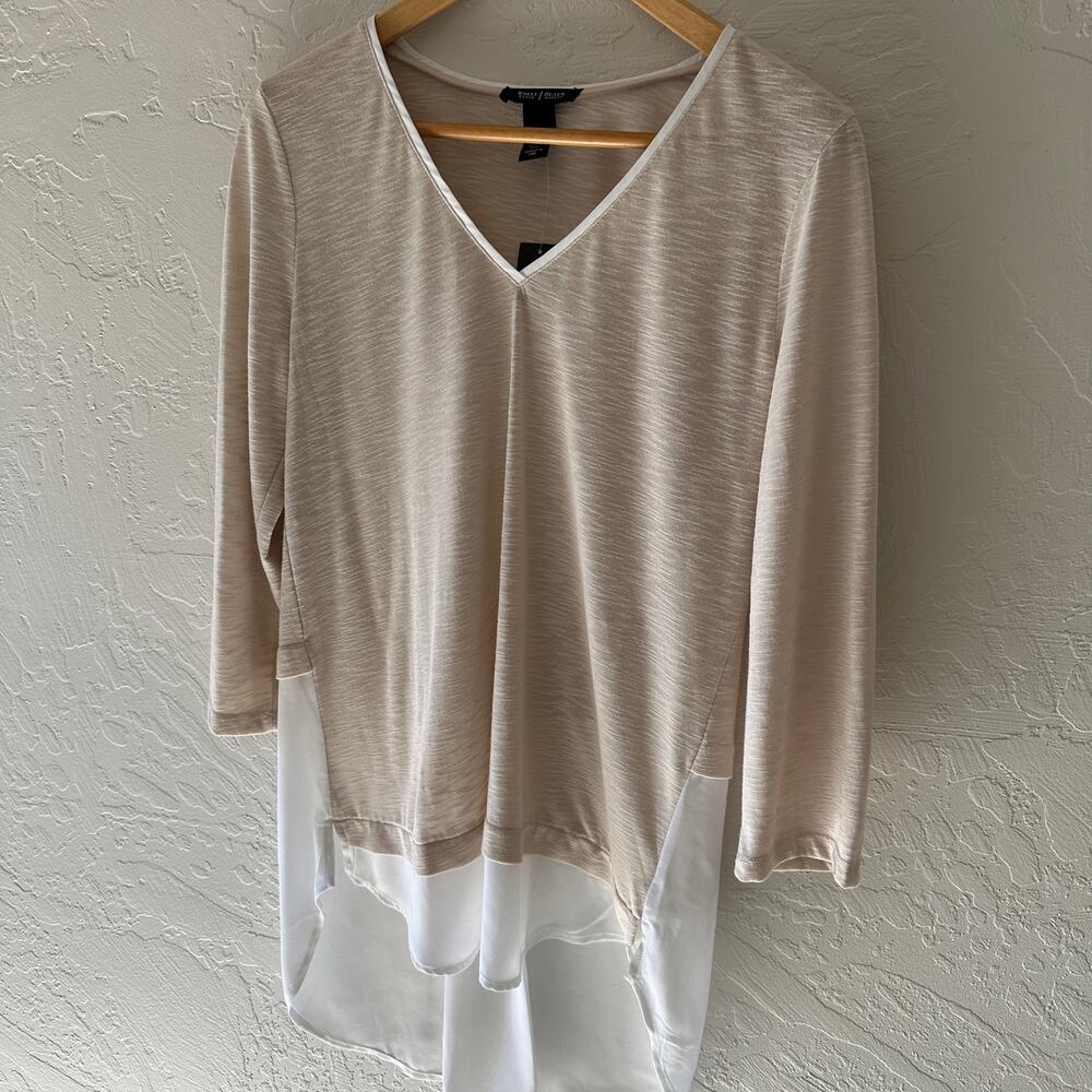 WHITE HOUSE BLACK MARKET Womens Hi Low Slub Knit V-Neck Top NEW Size S Flowy